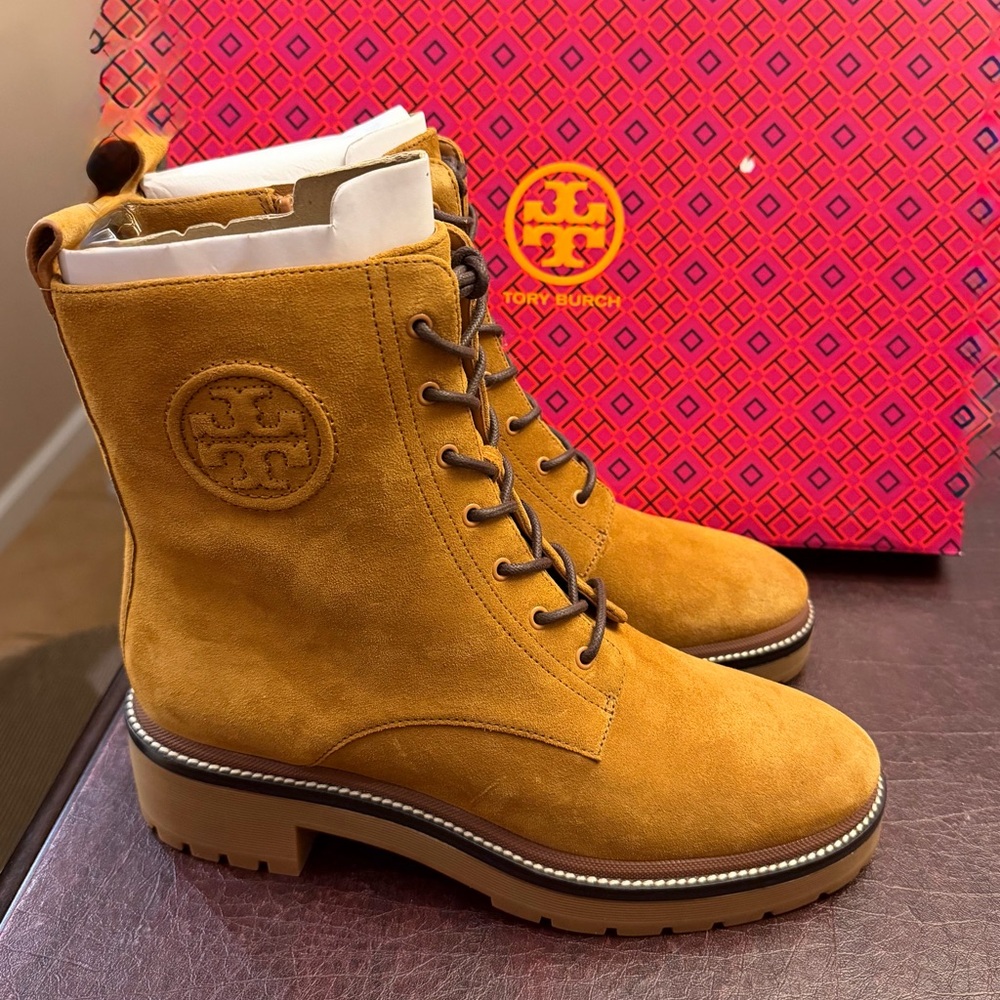 Tory Burch Miller 50 mm Lug Sole Suede Bootie - Size 9.5